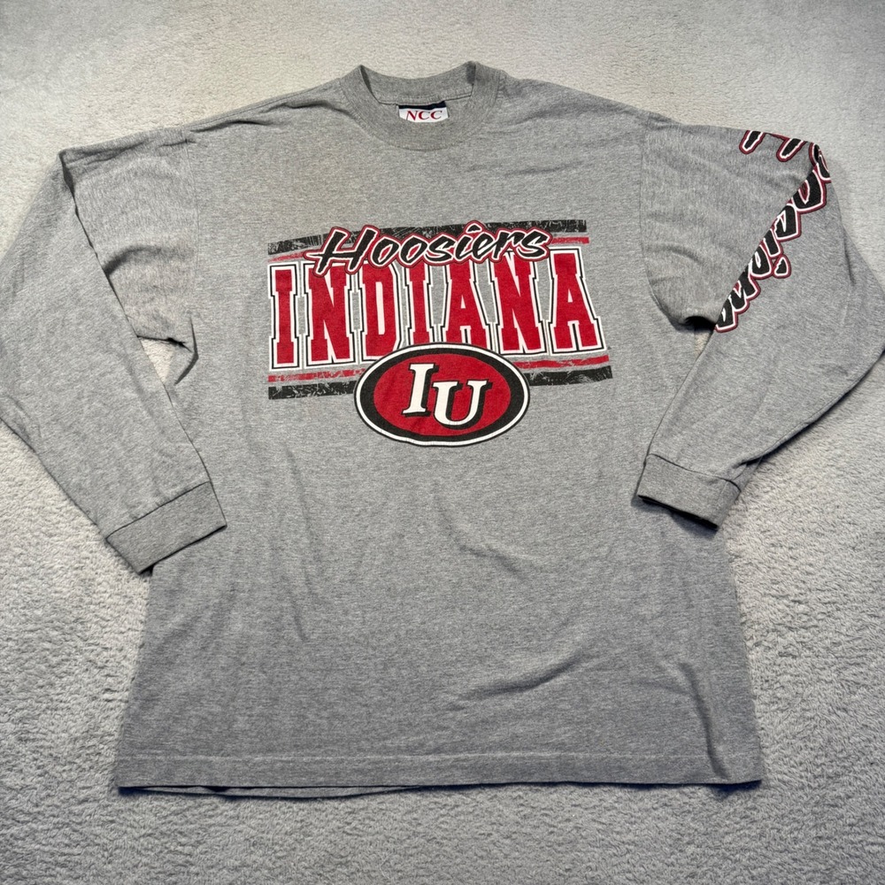 Vintage 90s Y2K NCC Apparel Indiana Hoosiers Long Sleeve Tee Men's L Gray IU‎